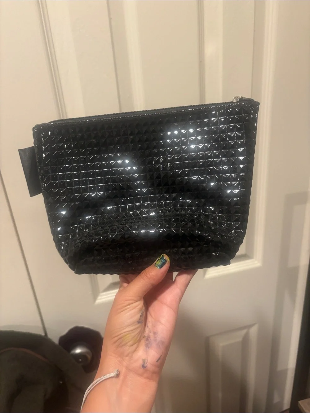 Black Textured Cosmetic Pouch - Sleek Travel Makeup Bag
